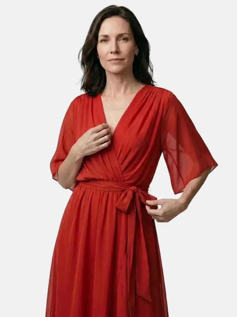 Women's Soft Draped Midi Dress | Elegant V-Neck Wrap Cocktail Dress