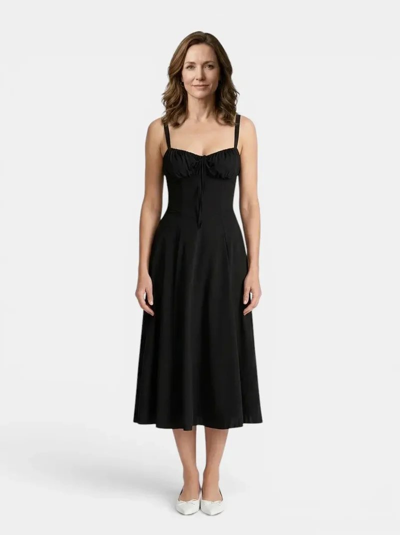Women's Floral Midi Dress | Elegant Corset Summer Dress with Flowing Skirt