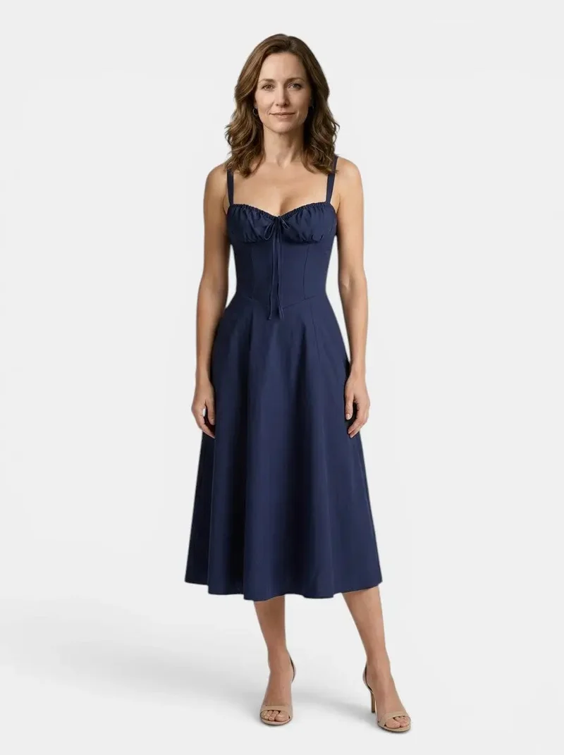 Women's Floral Midi Dress | Elegant Corset Summer Dress with Flowing Skirt