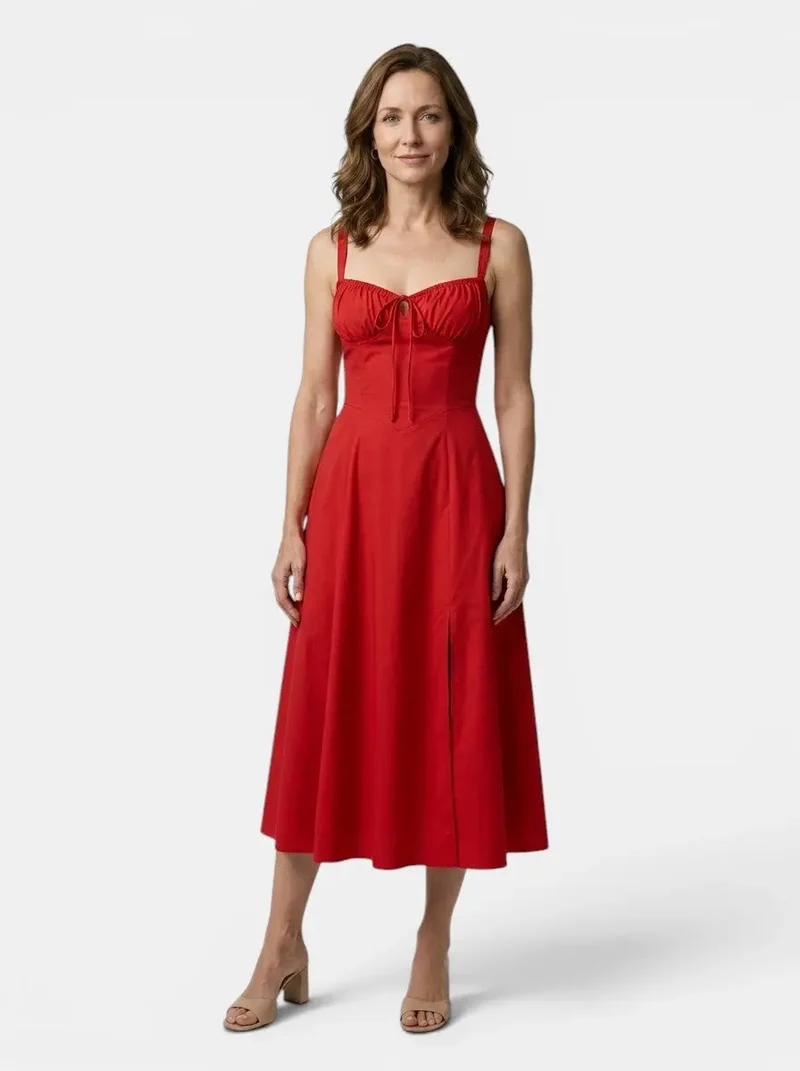 Women's Floral Midi Dress | Elegant Corset Summer Dress with Flowing Skirt