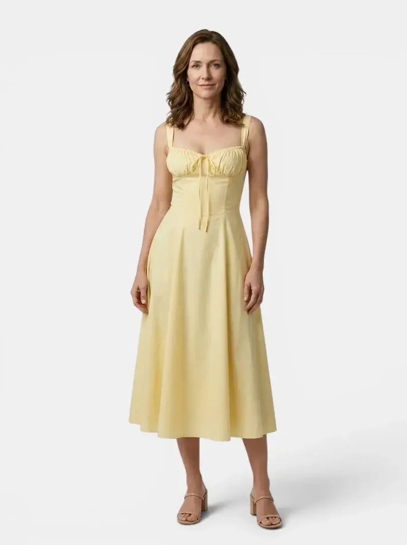 Women's Floral Midi Dress | Elegant Corset Summer Dress with Flowing Skirt