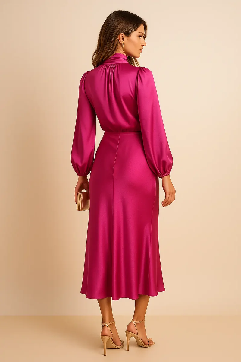 Women's Cotton Blend Midi Dress | Elegant High Neck Summer Dress