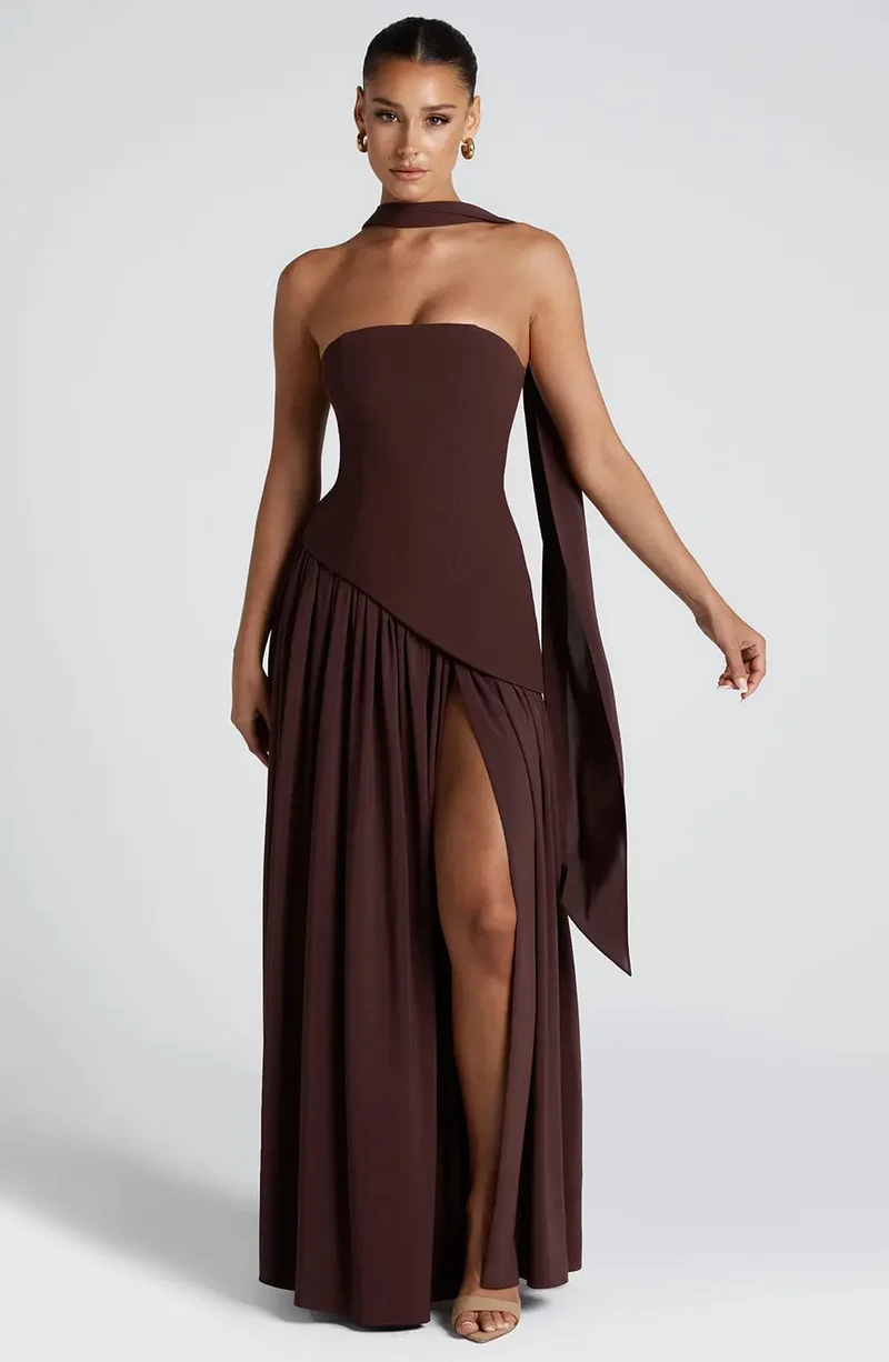 Women's Non-Stretch Chiffon Maxi Dress | Elegant Strapless Summer Formal Gown