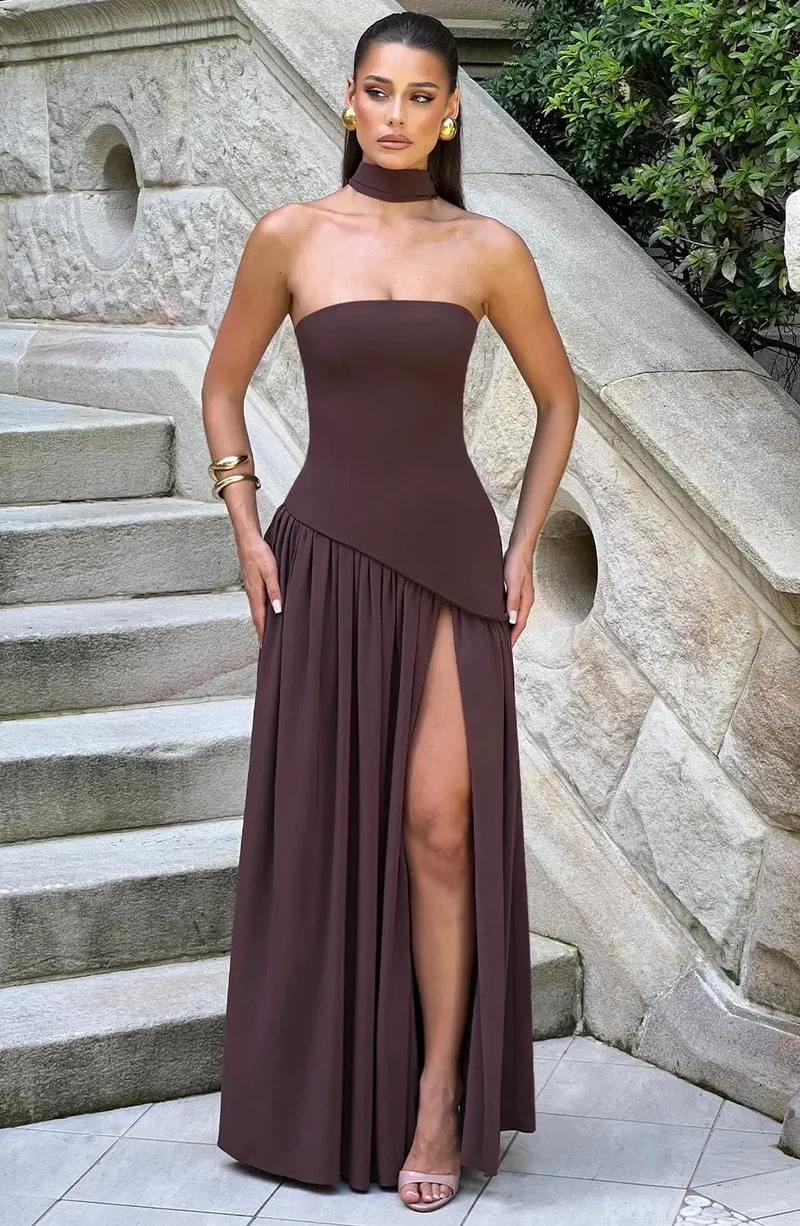 Women's Non-Stretch Chiffon Maxi Dress | Elegant Strapless Summer Formal Gown
