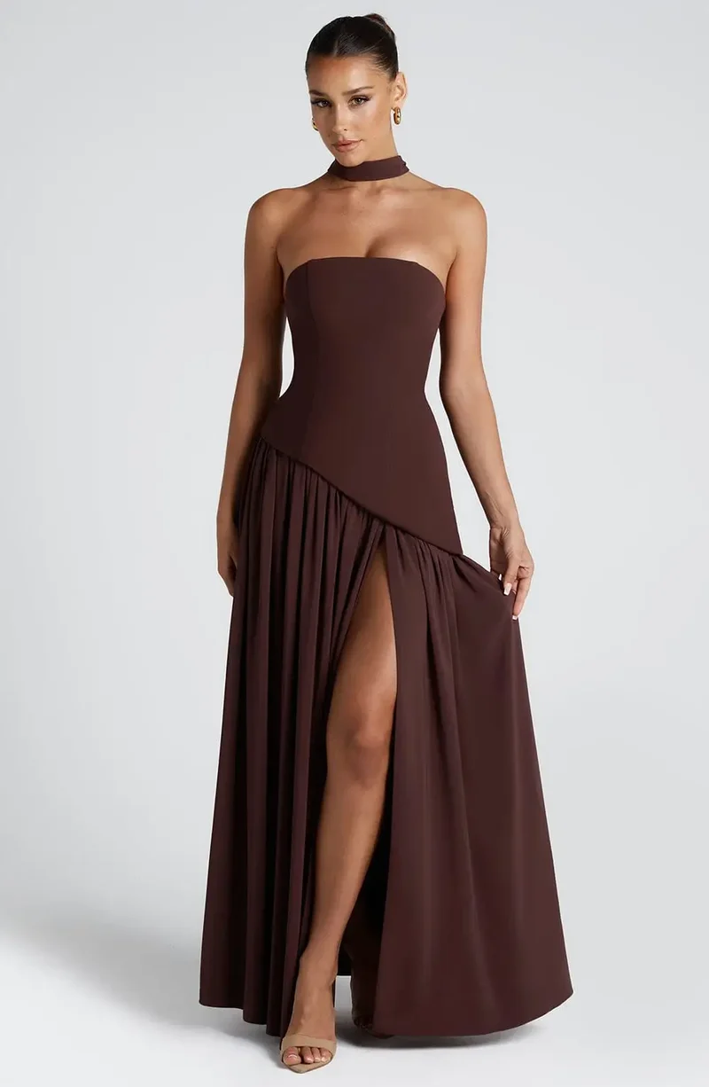 Women's Non-Stretch Chiffon Maxi Dress | Elegant Strapless Summer Formal Gown
