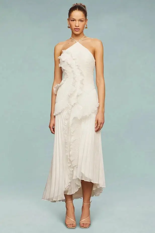 Women's Artistic Patchwork Maxi Dress | Flowing Ruffle Design for Summer
