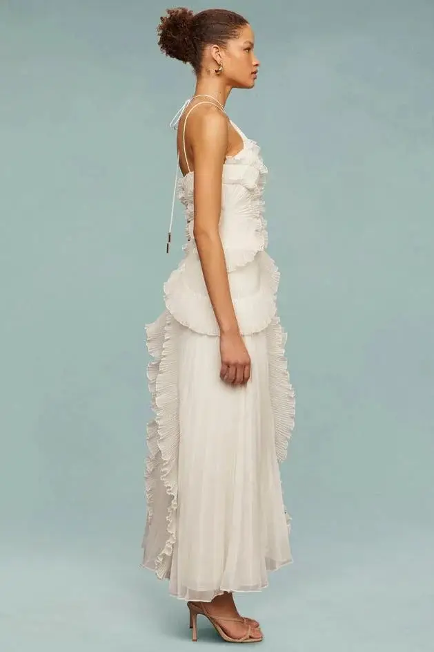 Women's Artistic Patchwork Maxi Dress | Flowing Ruffle Design for Summer