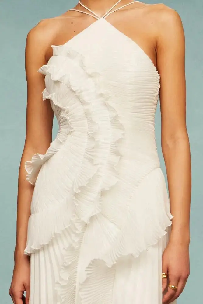 Women's Artistic Patchwork Maxi Dress | Flowing Ruffle Design for Summer
