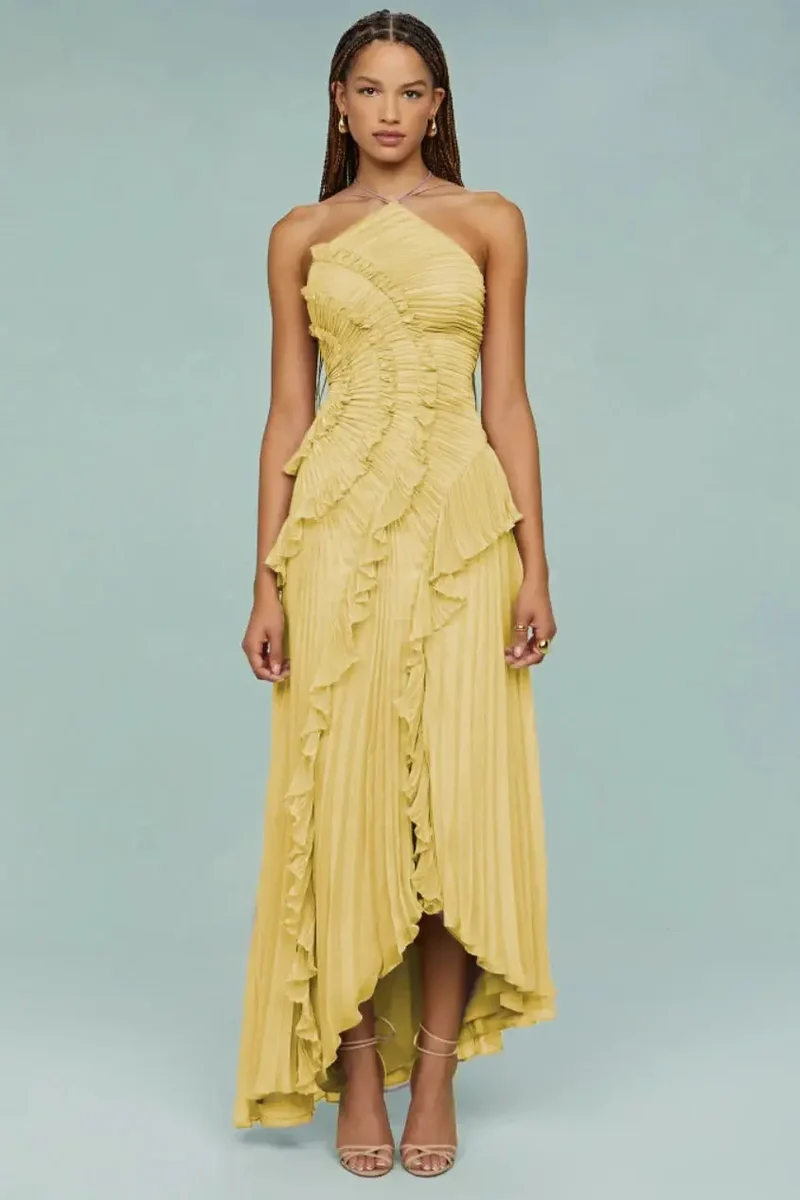 Women's Artistic Patchwork Maxi Dress | Flowing Ruffle Design for Summer