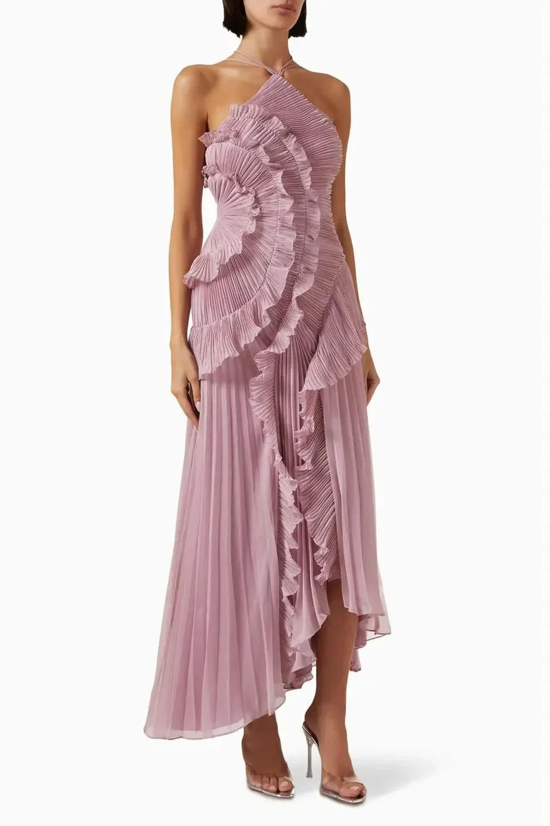 Women's Artistic Patchwork Maxi Dress | Flowing Ruffle Design for Summer