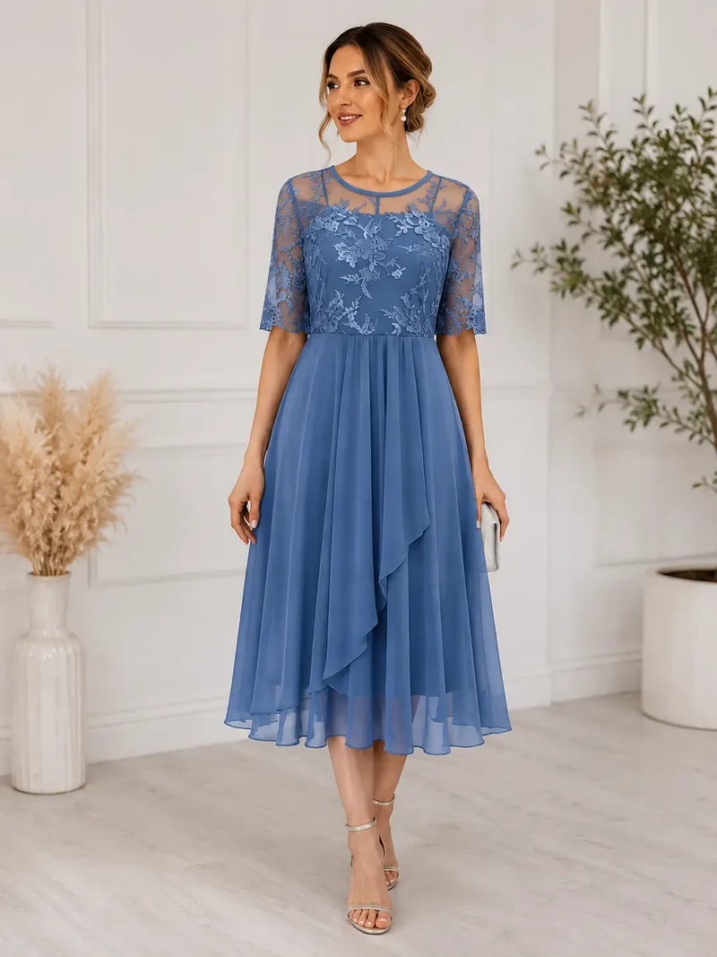 Women's Lace Midi Dress | Elegant A-Line Cocktail Dress for Special Occasions