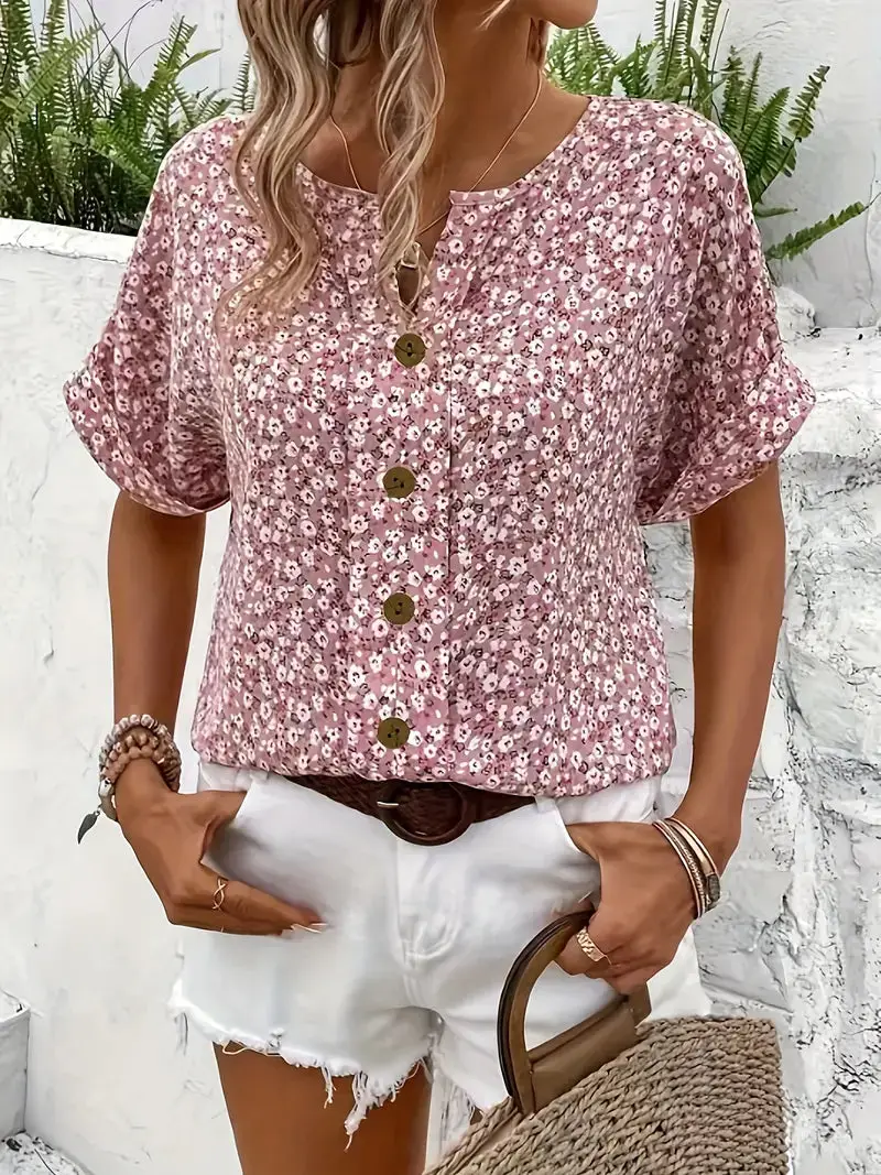 Women's Breathable Floral Print Blouse | Lightweight Flowing Summer Top