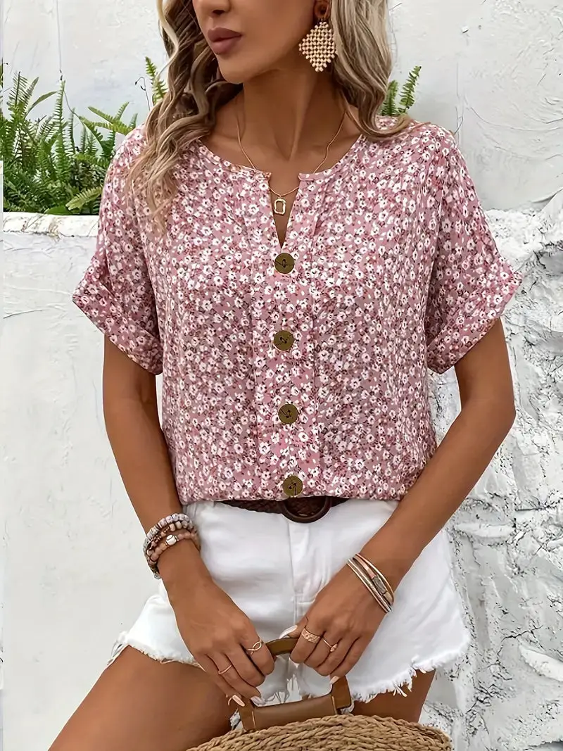 Women's Breathable Floral Print Blouse | Lightweight Flowing Summer Top