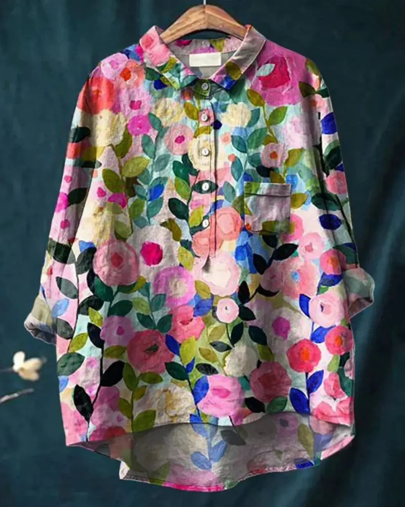 Women's Lightweight Floral Blouse | Graceful Relaxed Fit Long Sleeve Summer Top