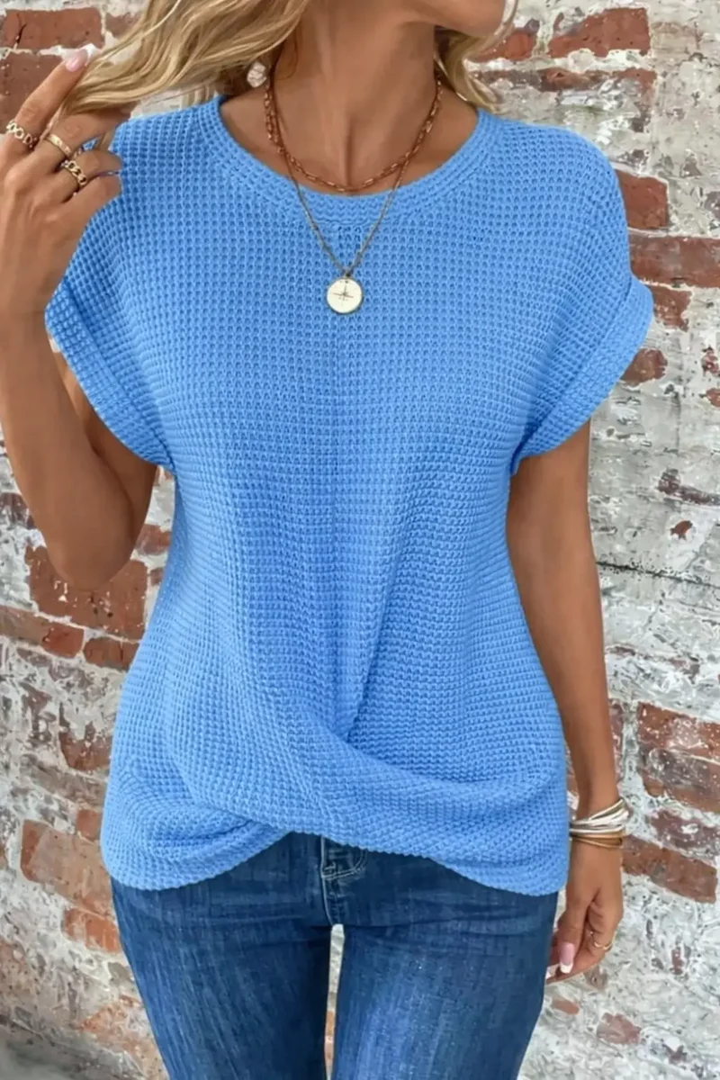 Women's Cotton Textured Waffle Knit Tee | Relaxed Fit Casual Top