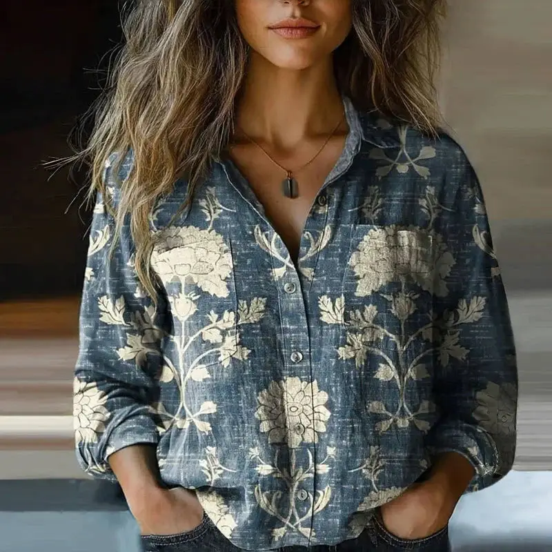 Women's Cotton Vintage Patterned Blouse | Breezy Relaxed Fit Summer Top