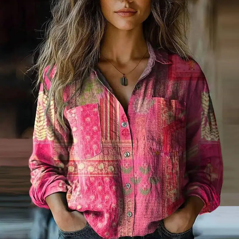 Women's Cotton Vintage Patterned Blouse | Breezy Relaxed Fit Summer Top