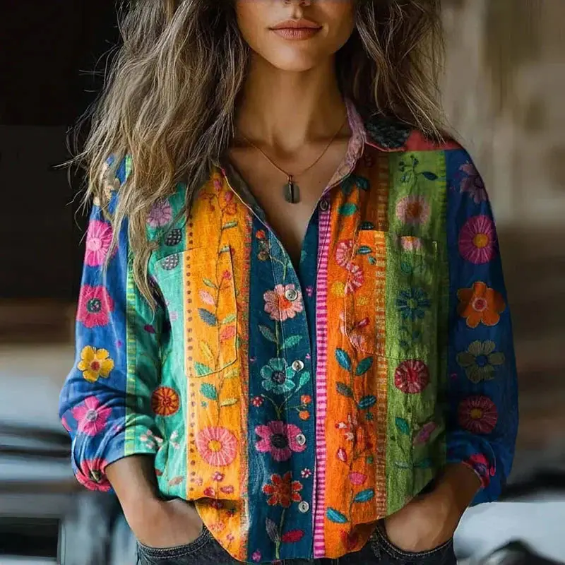 Women's Cotton Vintage Patterned Blouse | Breezy Relaxed Fit Summer Top