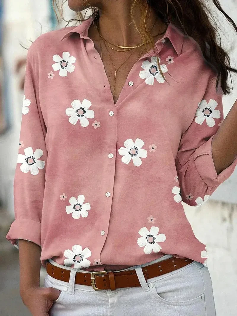 Women's Floral Print Polyester Blouse | Relaxed Fit Long Sleeve Summer Top