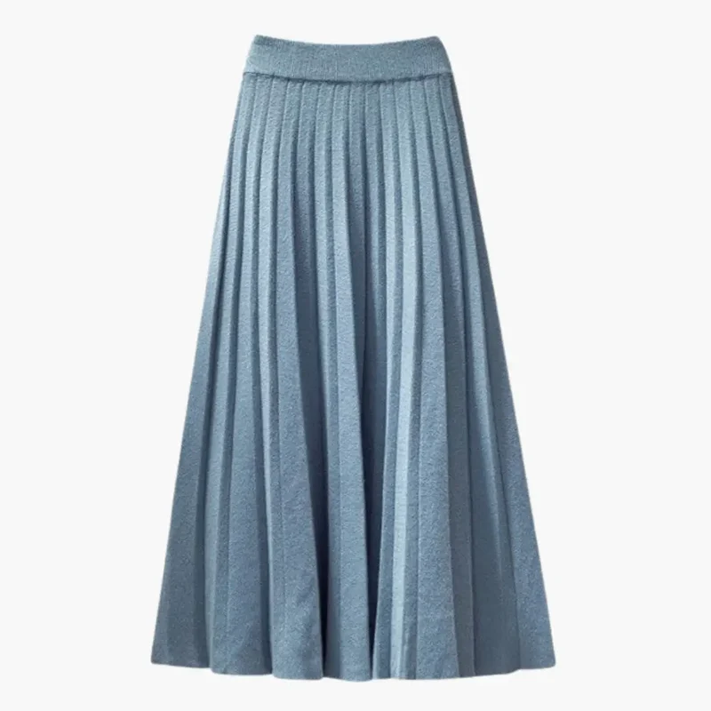 Women's Ribbed Knit Pleated Maxi Skirt | Flowing Ankle-Length Design with Elegant Texture