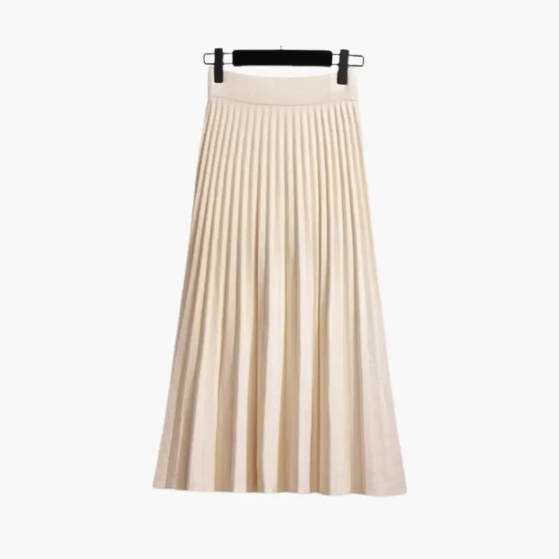 Women's Ribbed Knit Pleated Maxi Skirt | Flowing Ankle-Length Design with Elegant Texture