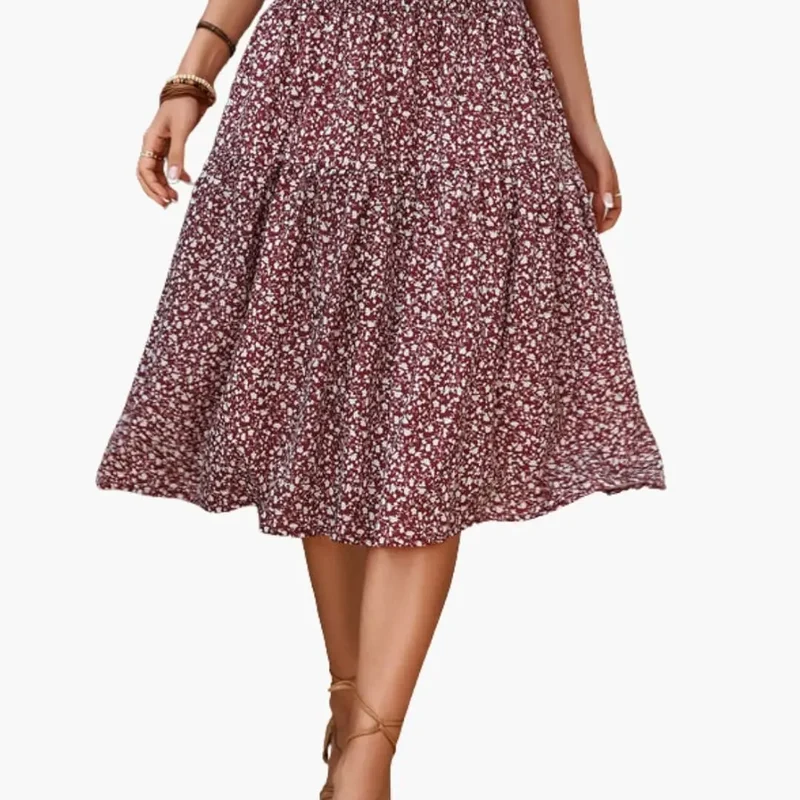 Women's Floral Print Maxi Skirt | Flowing Ruffled Design for Summer