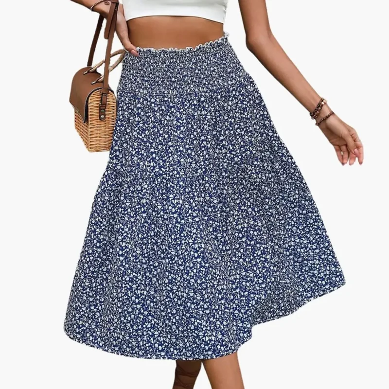 Women's Floral Print Maxi Skirt | Flowing Ruffled Design for Summer