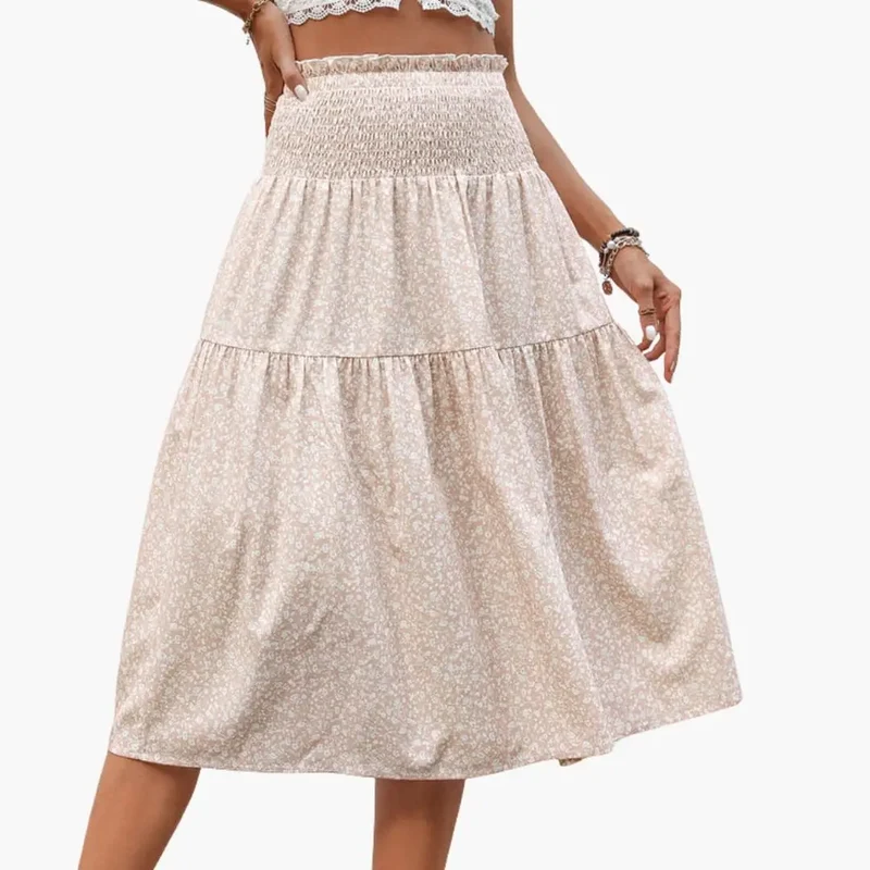 Women's Floral Print Maxi Skirt | Flowing Ruffled Design for Summer
