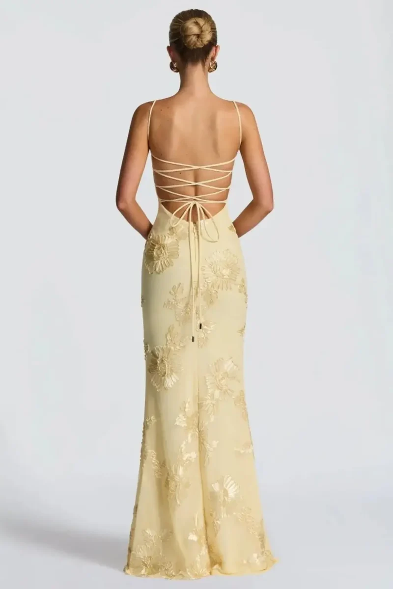 Women's Floral Embroidered Maxi Dress | Structured Corset Cami Gown