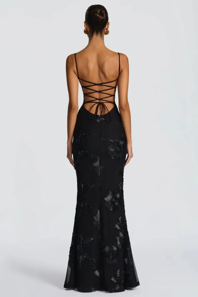 Women's Floral Embroidered Maxi Dress | Structured Corset Cami Gown