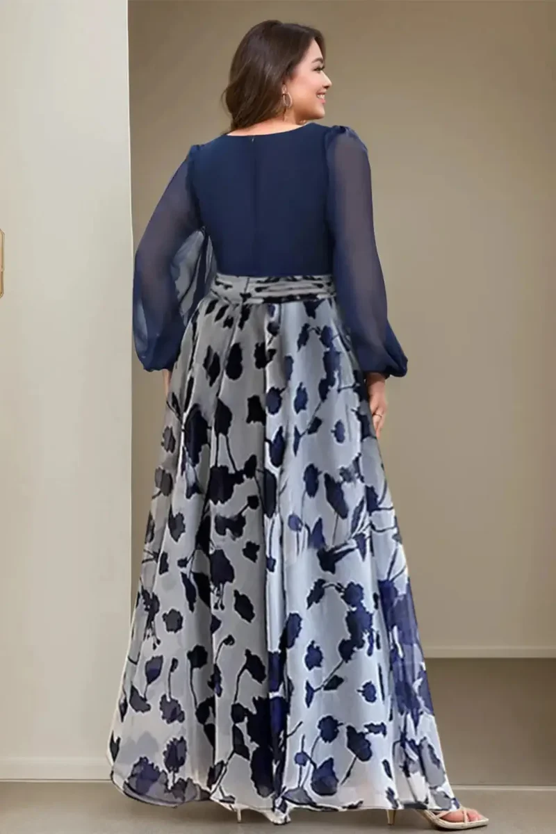 Women's Floral Print Maxi Dress | V-Neck Balloon Sleeve Evening Gown