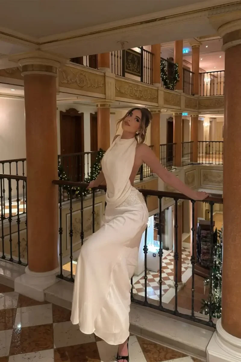 Women's Satin Maxi Dress | Draped Halter Neck Evening Gown