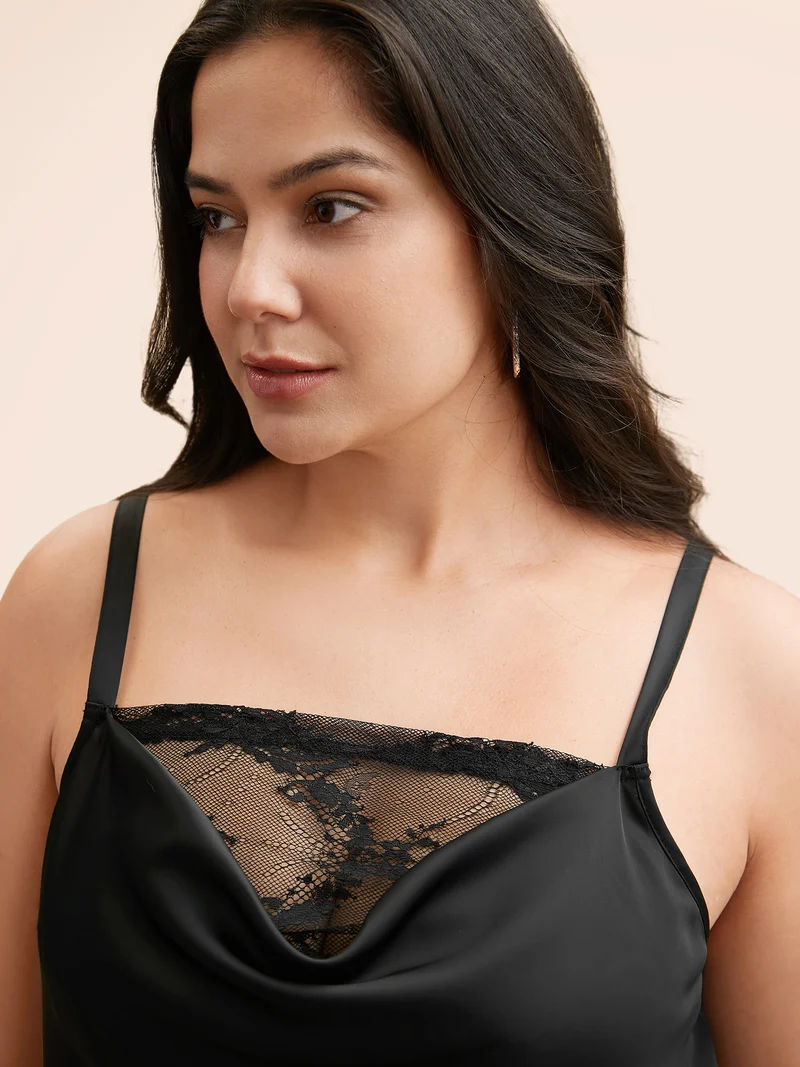 Lace Patchwork Cowl Neck Cami Top
