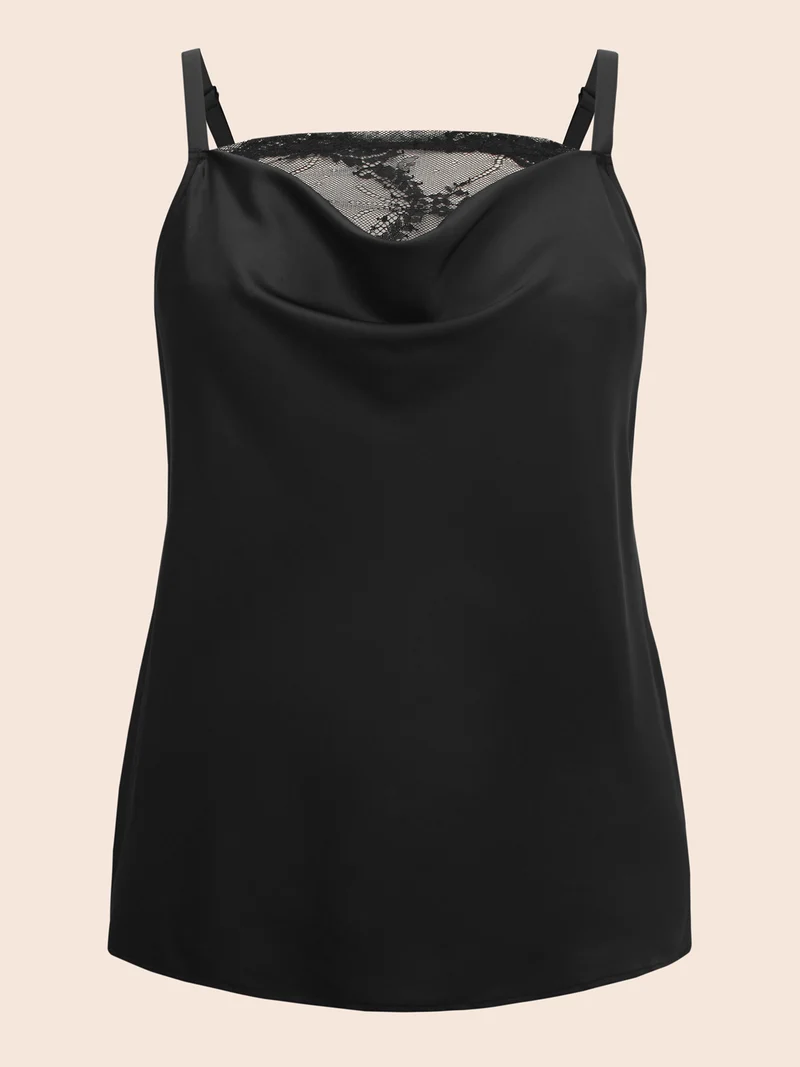 Lace Patchwork Cowl Neck Cami Top
