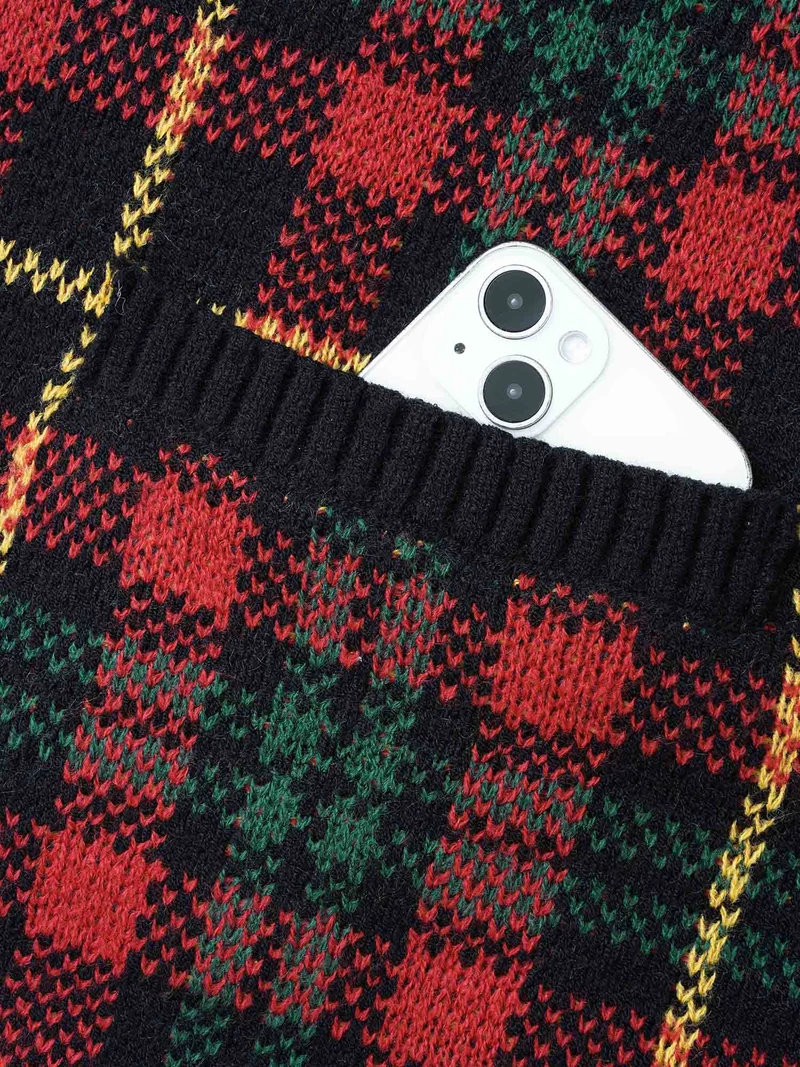 Holiday Plaid V-neck Open Cardigan