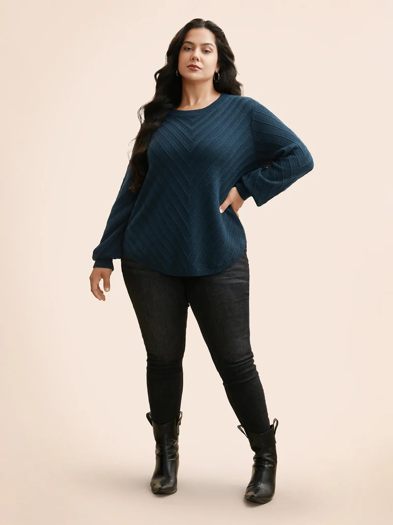 Plain Textured Crew Neck Pullover