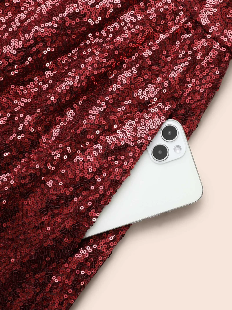 Sequin V Neck Elastic Waist Dress
