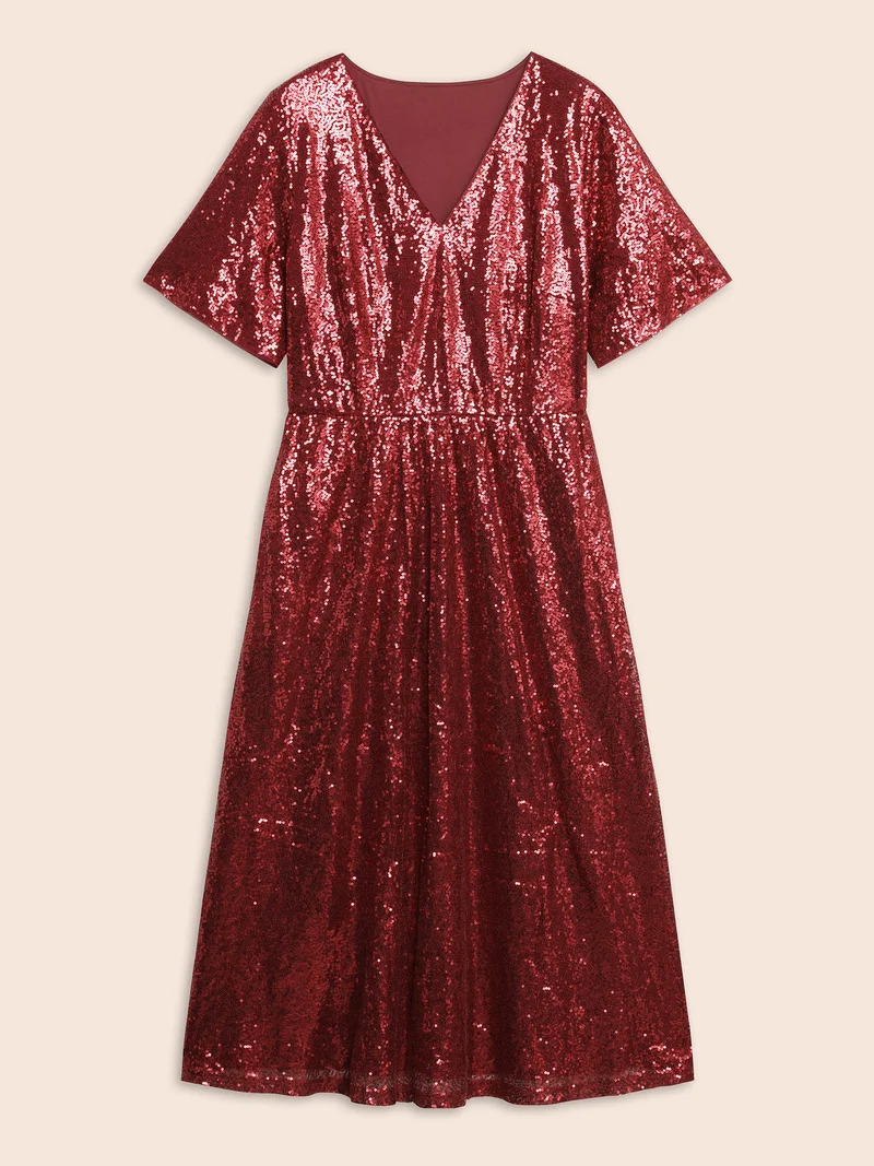 Sequin V Neck Elastic Waist Dress