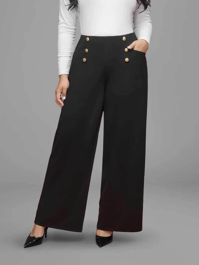 Buckle Detail Wide-Leg Pants