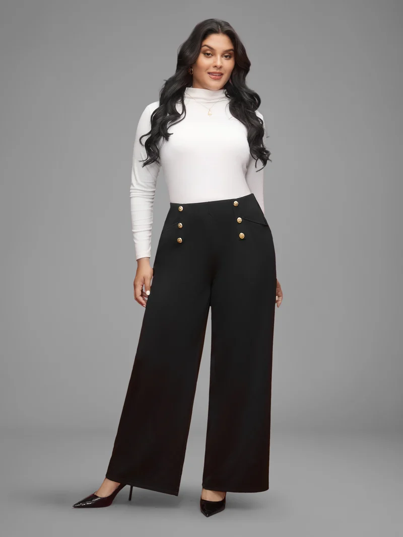 Buckle Detail Wide-Leg Pants