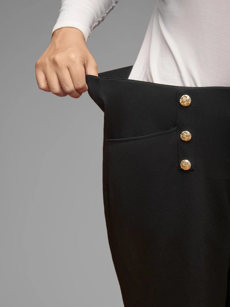 Buckle Detail Wide-Leg Pants
