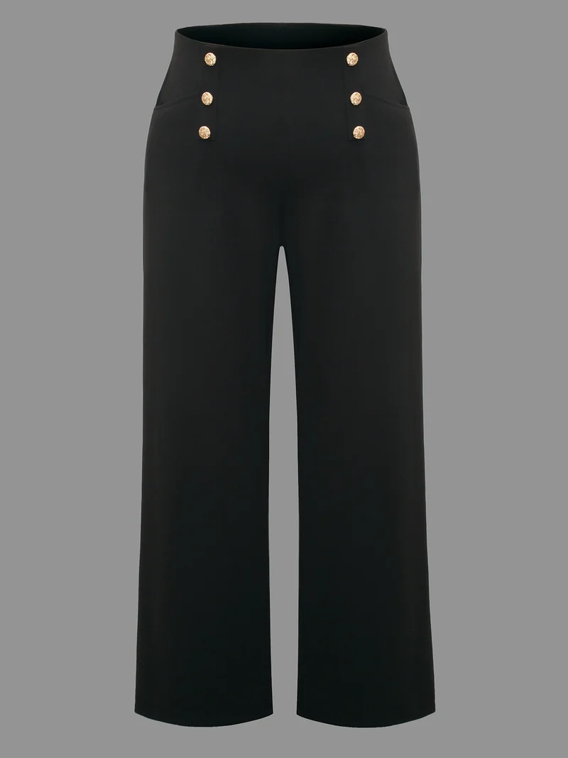 Buckle Detail Wide-Leg Pants