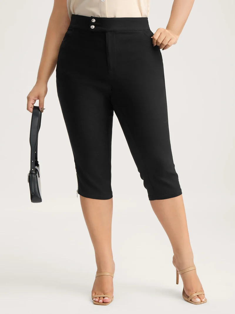 Side Zipper Buckle Detail Crop Pants