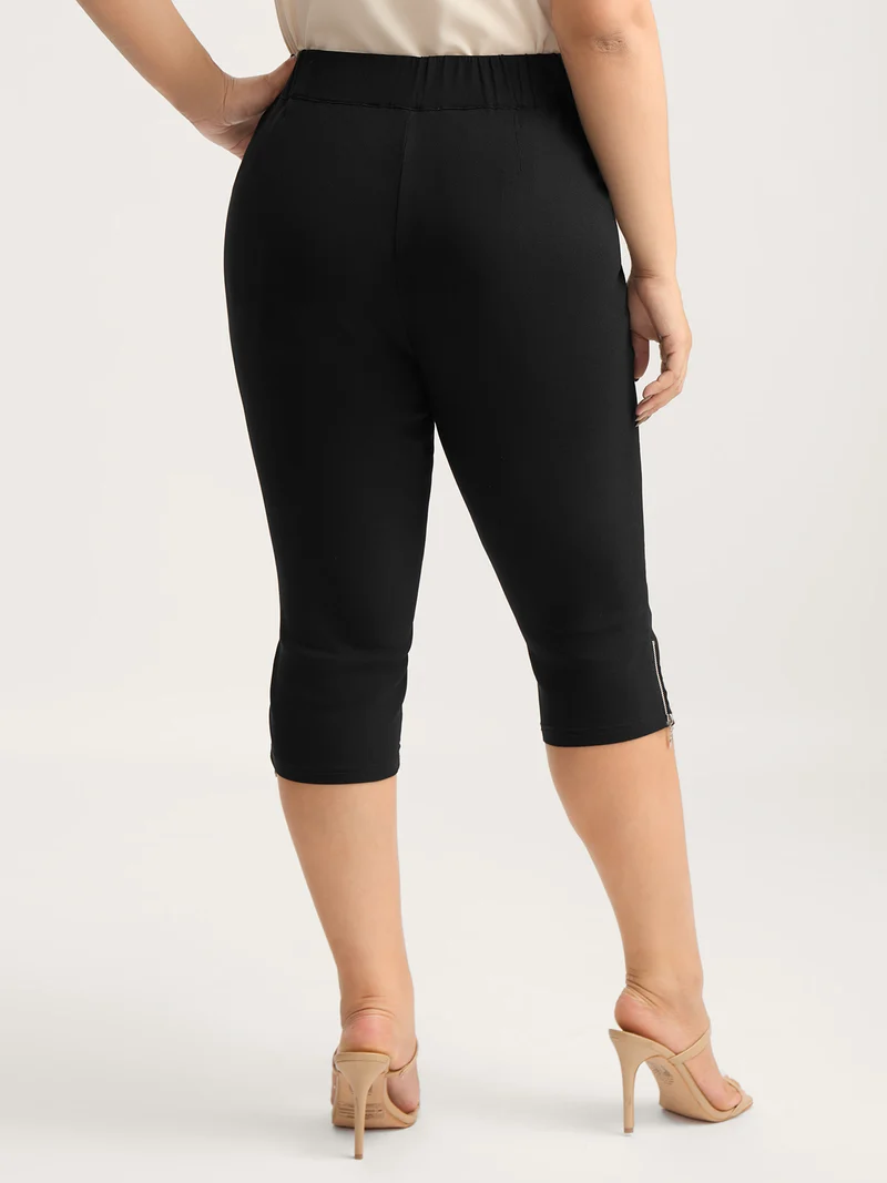 Side Zipper Buckle Detail Crop Pants