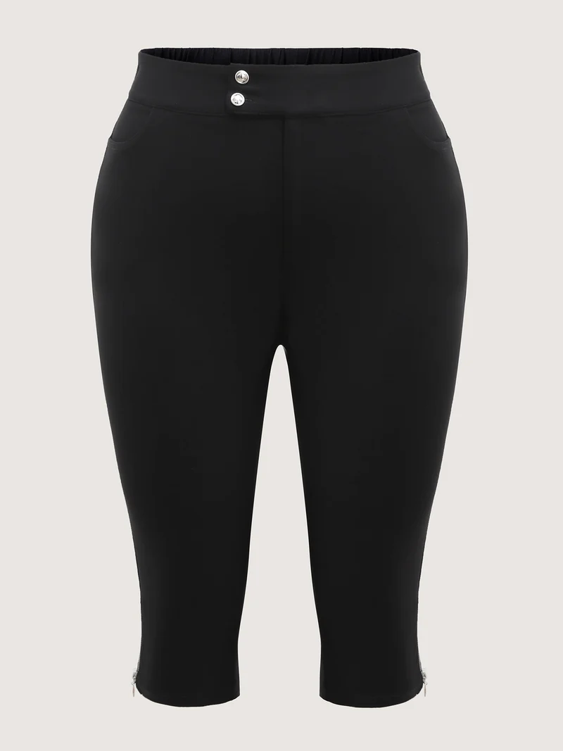 Side Zipper Buckle Detail Crop Pants