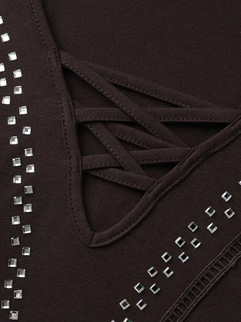 Rhinestone Cross-Tie Flared Top