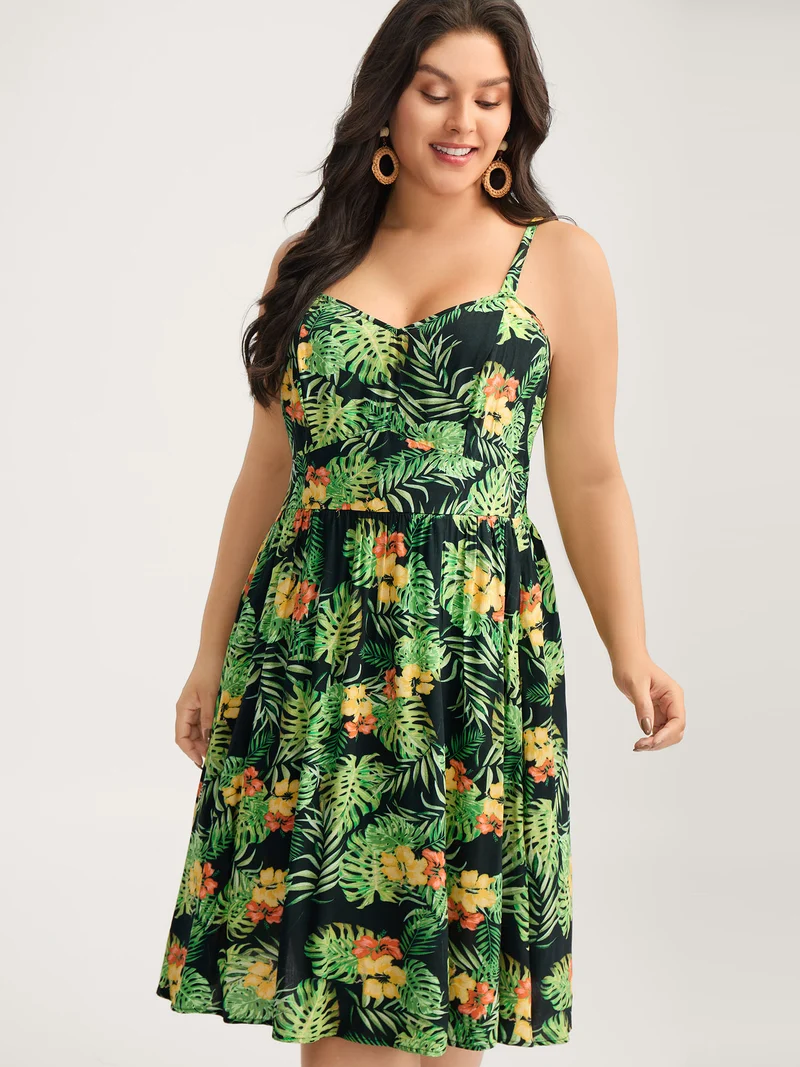 Breezy Tropics Shirred Waist Midi Dress