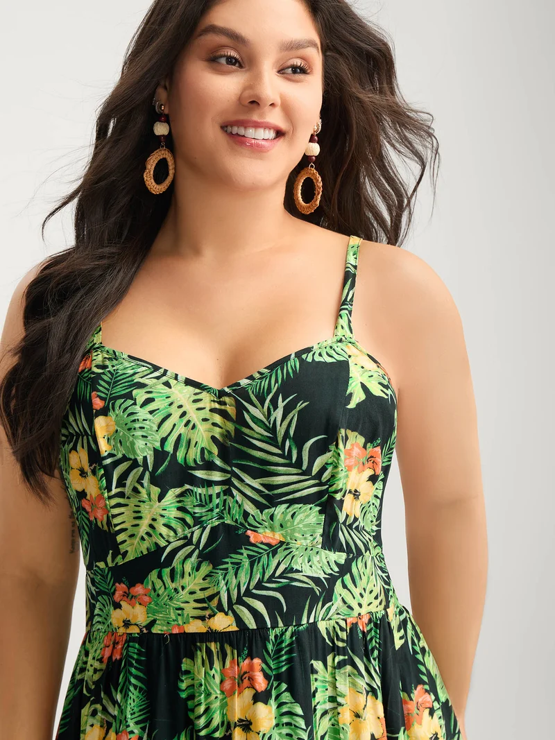 Breezy Tropics Shirred Waist Midi Dress