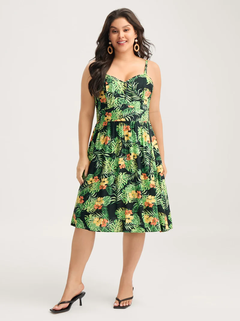 Breezy Tropics Shirred Waist Midi Dress