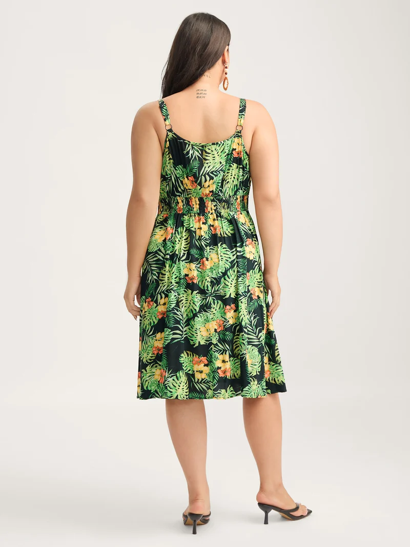Breezy Tropics Shirred Waist Midi Dress